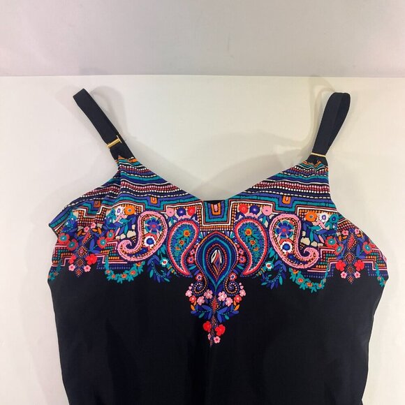 Christina Swimwear Tankini Bathing Suit Top Women Plus 3XD Black Floral Long NWT - Picture 3 of 10